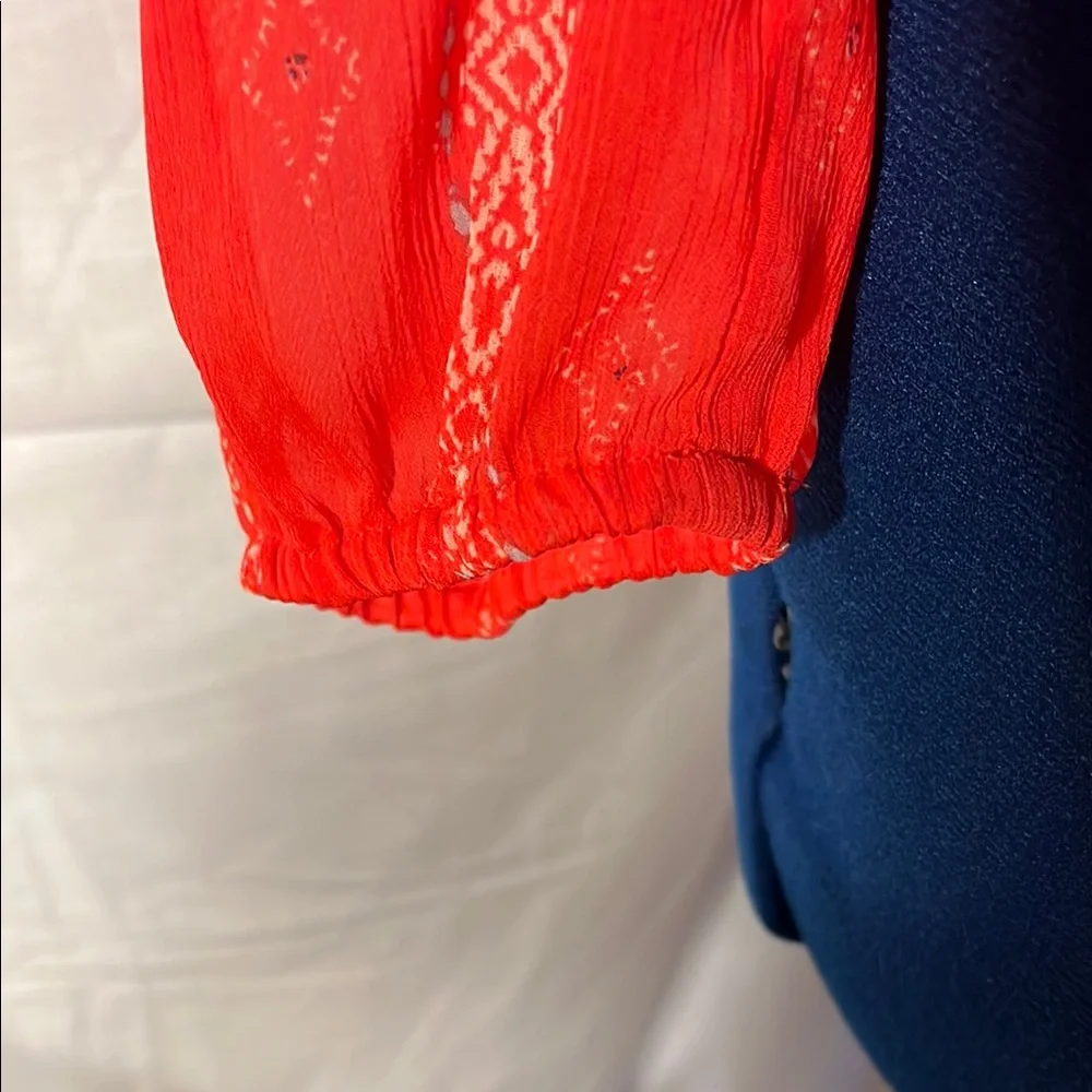 Orange Long Sleeve Tie Front Blouse - Picture 7 of 8